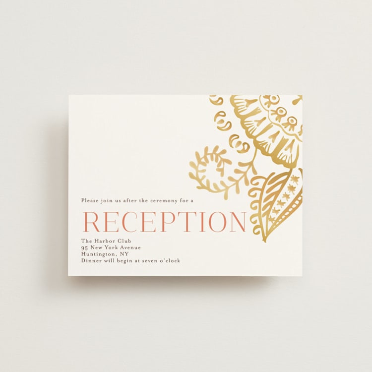 "Modern Mehndi" - Reception Cards in Gold by Laura Condouris - Front