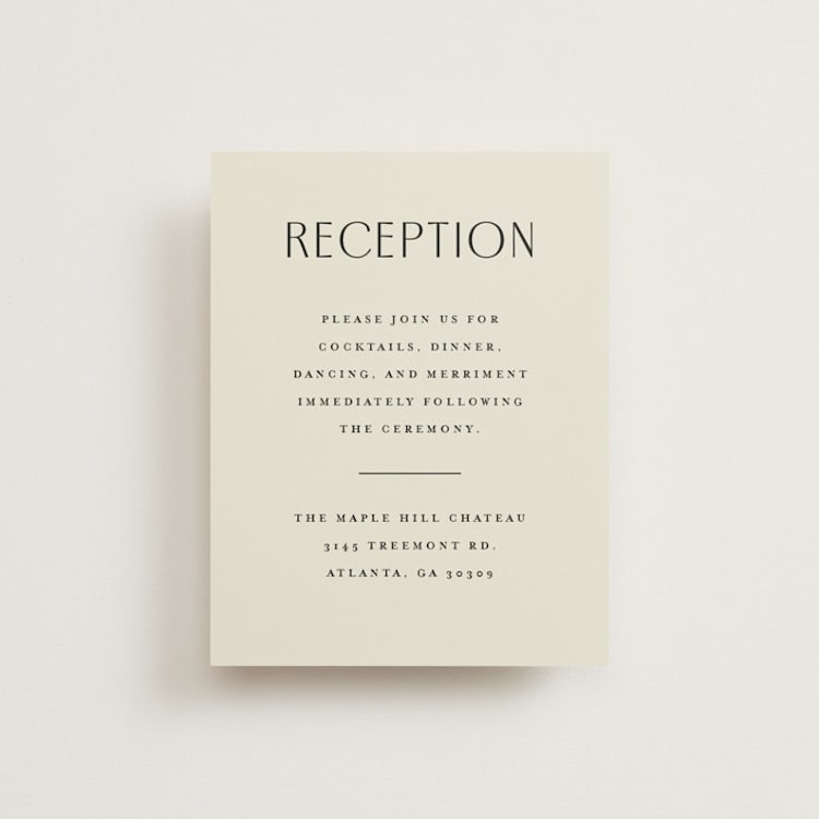 "Elegant Type" - Reception Cards in Cream by Louise Kay - Front