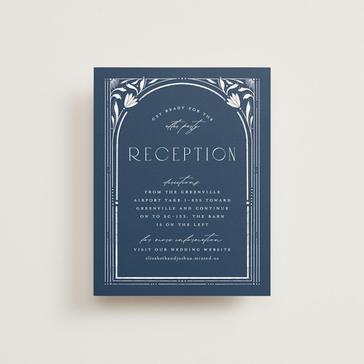 "Nouveau Frame" - Reception Cards in Delphinium by Ashley DeMeyere - Front
