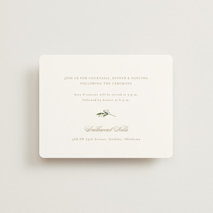"Soft Sprigs" - Reception Cards in Champagne by Jennifer Postorino - Front