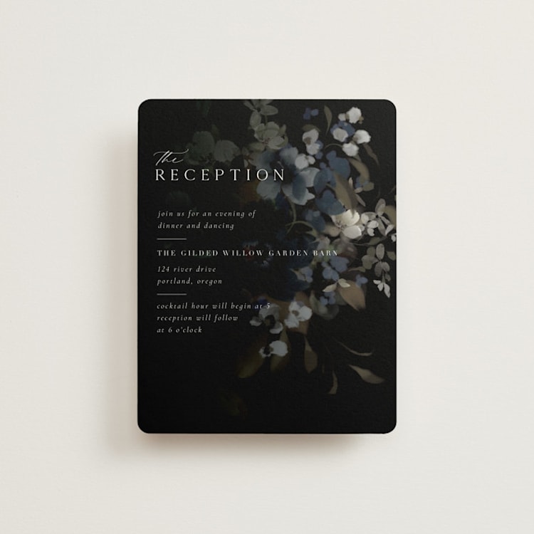 "Vintage Botanical" - Reception Cards in Midnight by Grace Kreinbrink - Front