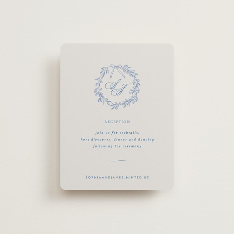 "Amalfi Blue" - Reception Cards in Blue Mist by Design Lotus - Front