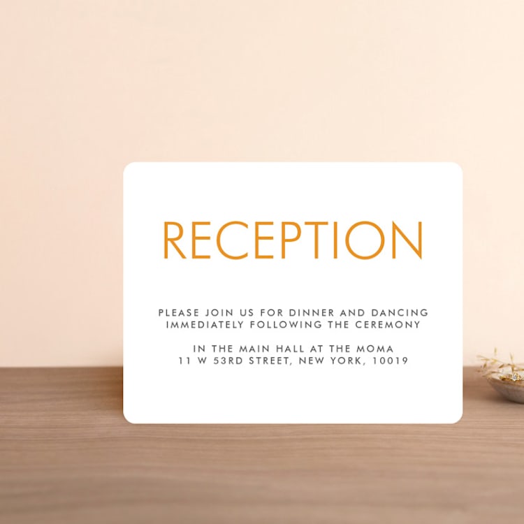 "Minimalist Display" - Reception Cards in Orange by Nam Bourassa - Front