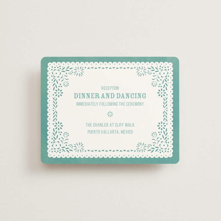 "Fiesta Folk Art" - Reception Cards in Lagoon by root beer float - Front
