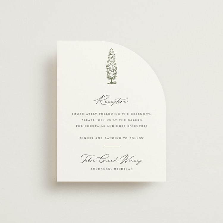 "Vineyard" - Reception Cards in Olive by Sarah Brown - Front