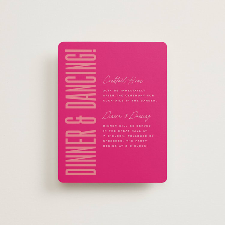 "Pop Romance" - Reception Cards in Fruit Punch by Ashley DeMeyere - Front