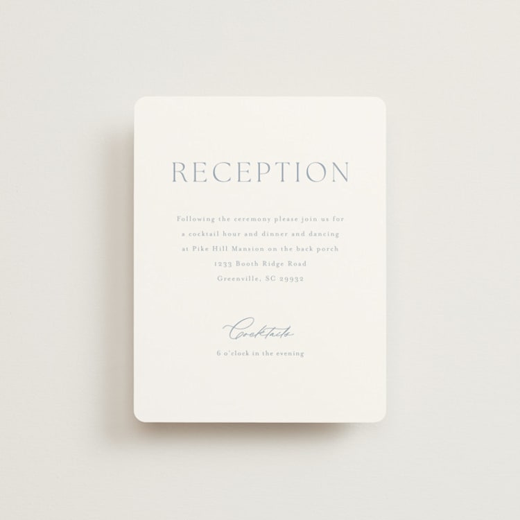 "Modern Air" - Reception Cards in Dusty Blue by Stacey Meacham - Front