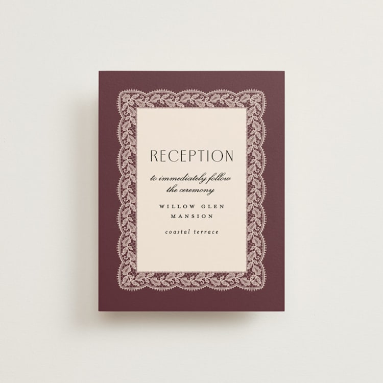 "Chantilly" - Reception Cards in Burgundy by Erica Krystek - Front