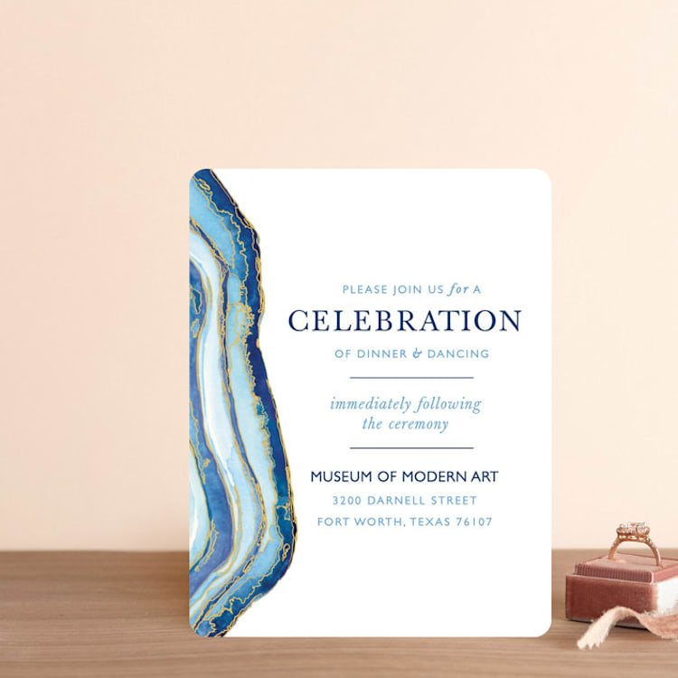 "Gilt Agate" - Reception Cards in Navy by Kaydi Bishop - Front