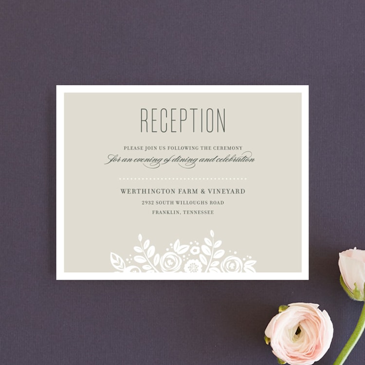 "White Shadows" - Reception Cards in Champagne by Jessica Williams - Front