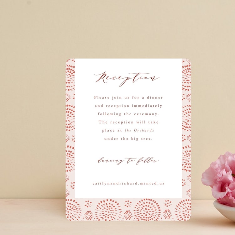 "Terracotta" - Reception Cards in Rust by Kanika Mathur - Front
