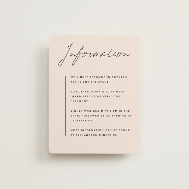 "Aesthetic" - Reception Cards in Blush by Liz Conley - Front