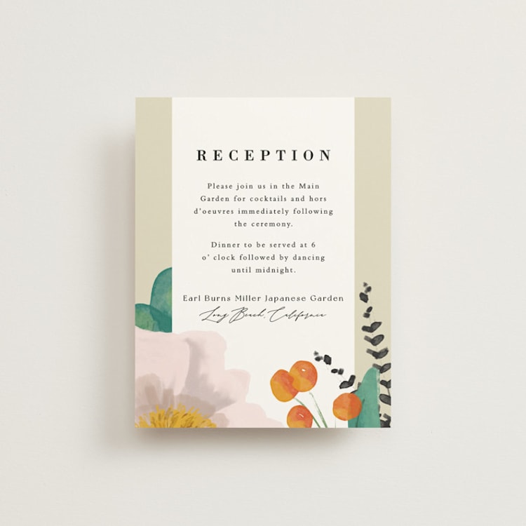 "Floral Splash" - Reception Cards in Wheat by Keen Peachy - Front