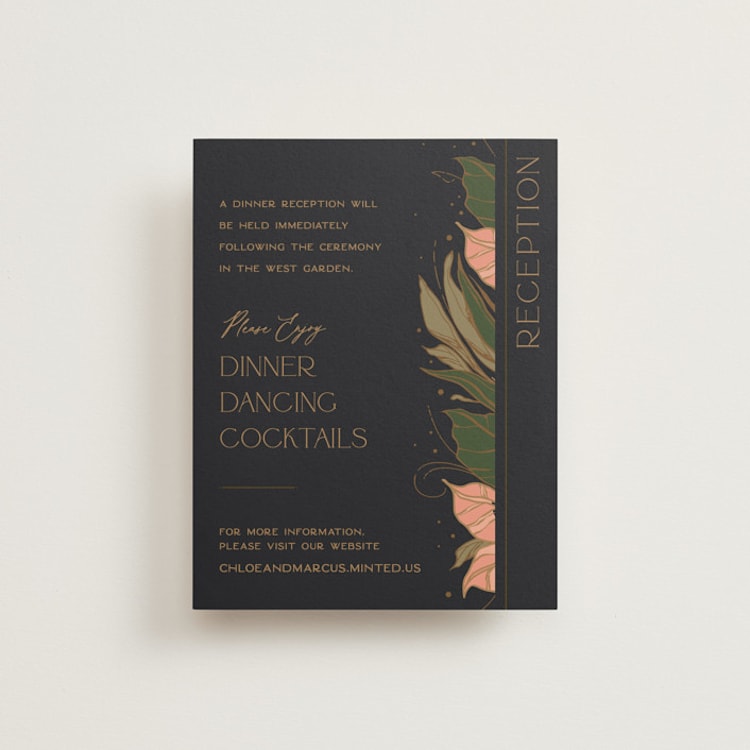 "Elegant Leaves" - Reception Cards in Slate by GeekInk Design - Front