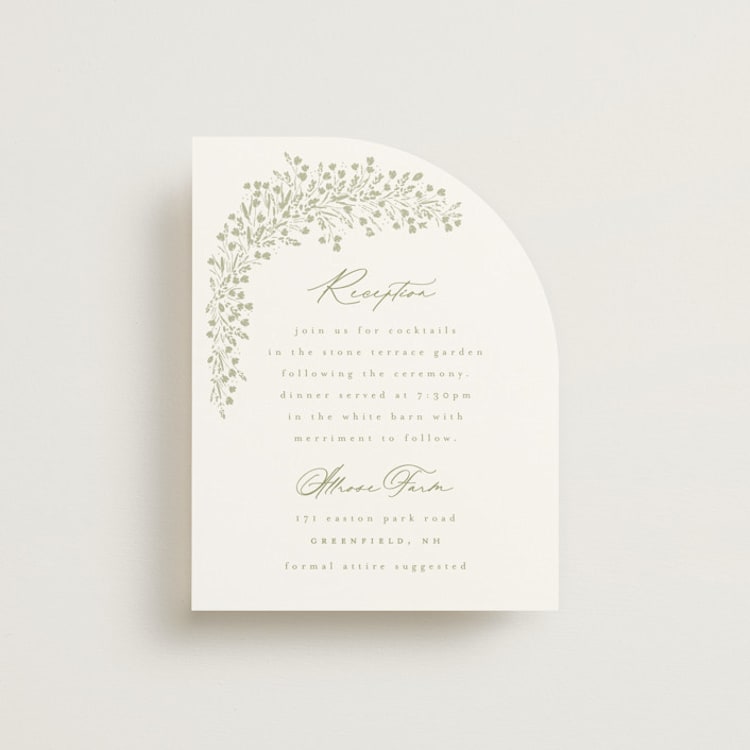 "Villa" - Reception Cards in Leaf by Kristie Kern - Front