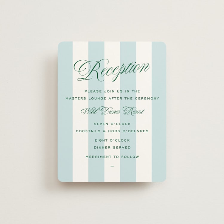 "Palm Stripes" - Reception Cards in Low Tide by Susan Zinader - Front