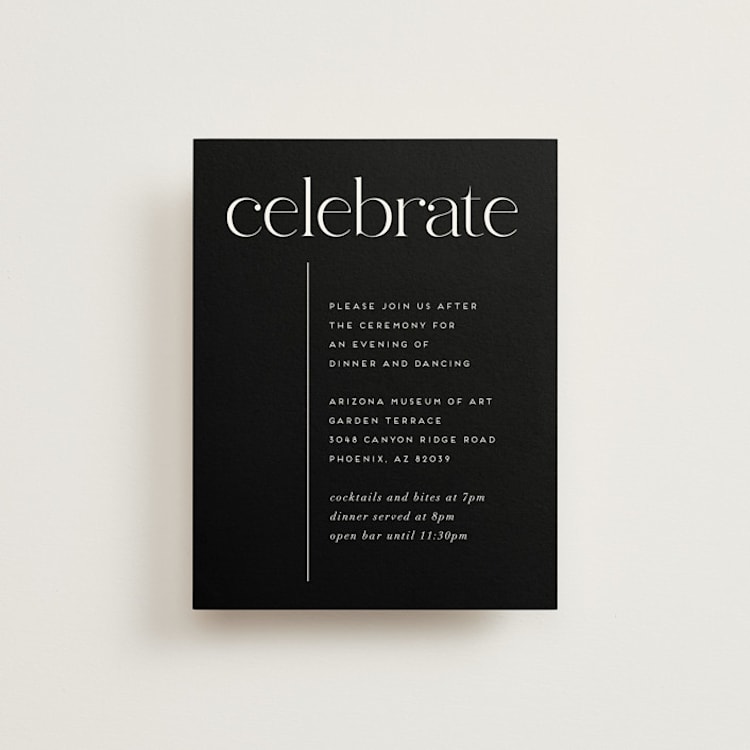 "Split Line" - Reception Cards in Black Tie by Amy Payne - Front