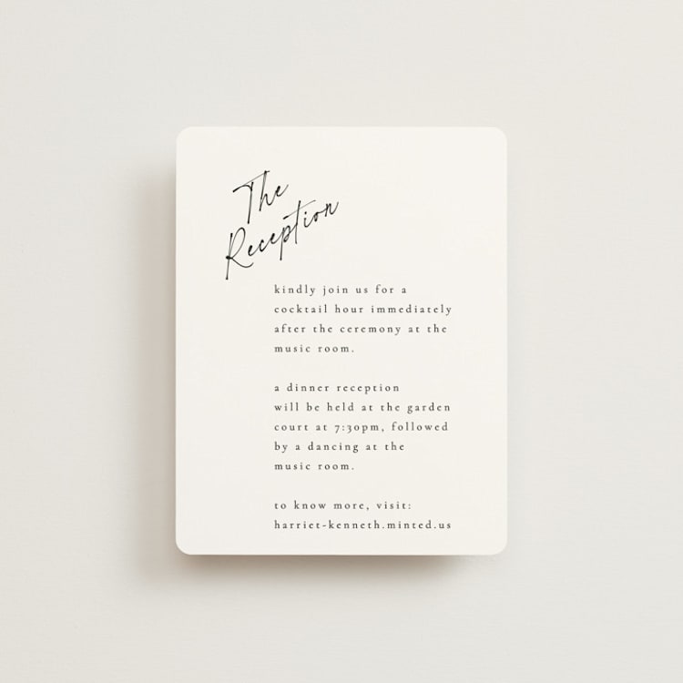 "Scripted Elegance" - Reception Cards in Linen by Ana de Sousa - Front