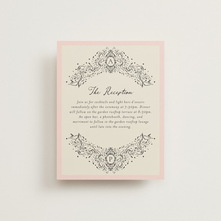 "Hand Illustrated Crest" - Reception Cards in Peony by Jackie Crawford - Front
