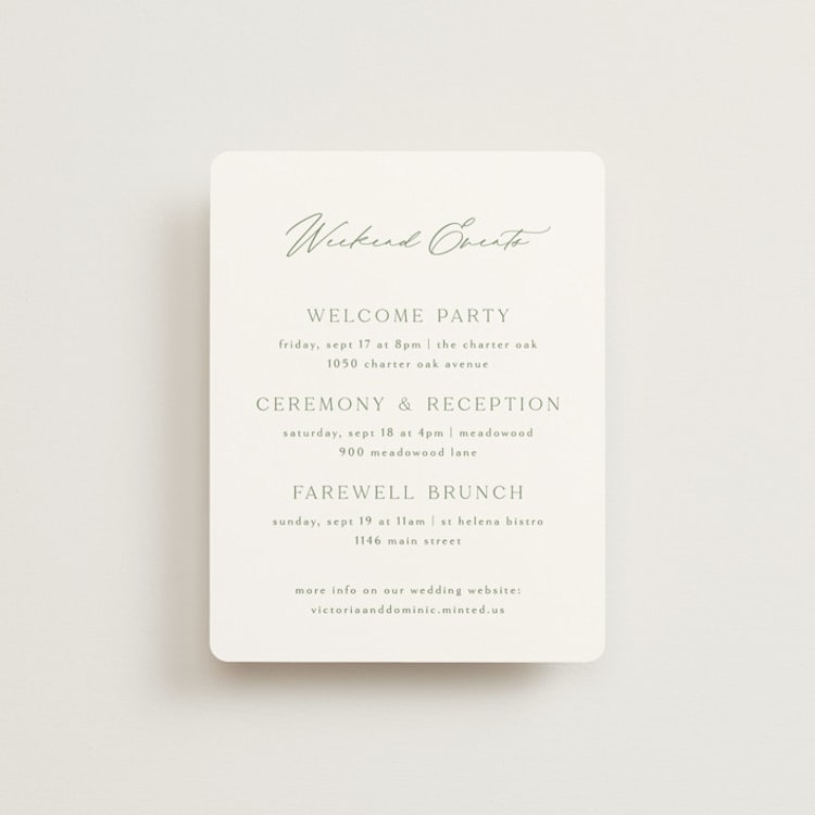 "Victoria" - Reception Cards in Clover by Kelly Schmidt - Front