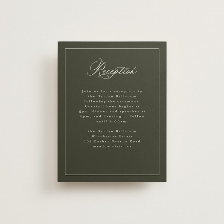 "Refined" - Reception Cards in Deep Olive by Nicole Walsh - Front