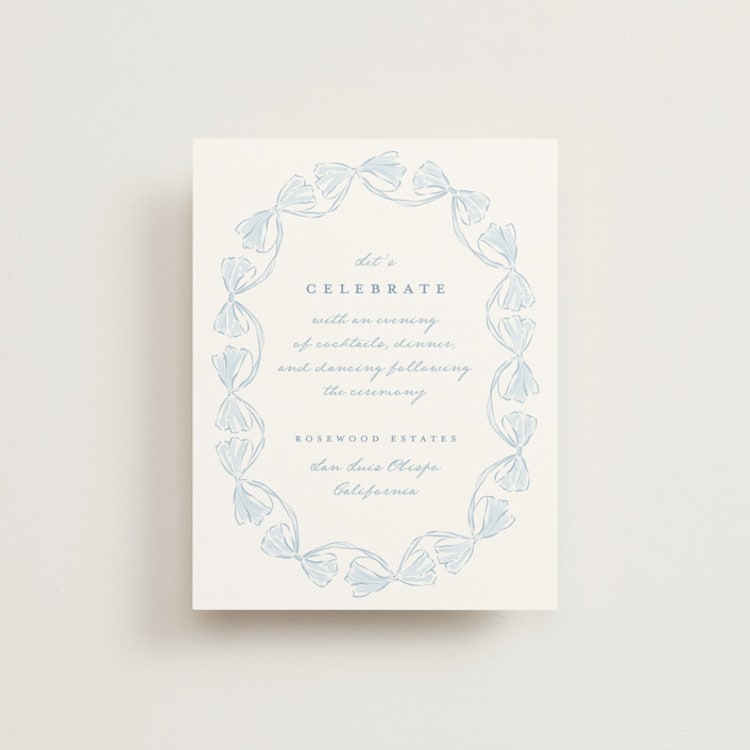 "Bow Frame" - Reception Cards in Lagoon by Leah Bisch - Front