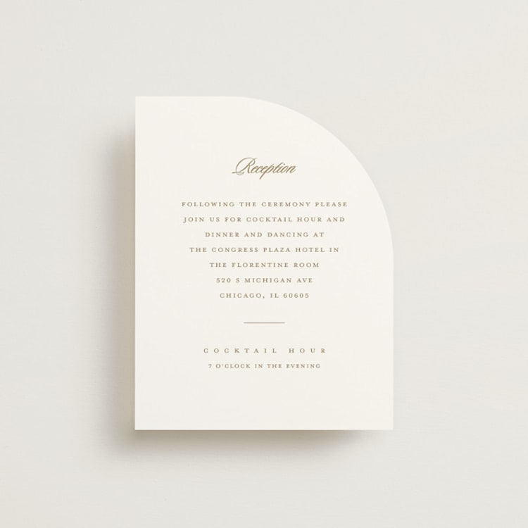 "Classic decorum" - Reception Cards in Golden by Stacey Meacham - Front