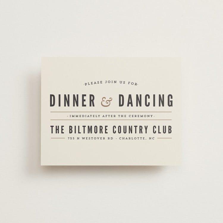 "Classic Type" - Reception Cards in Mocha by Melissa Egan of Pistols - Front