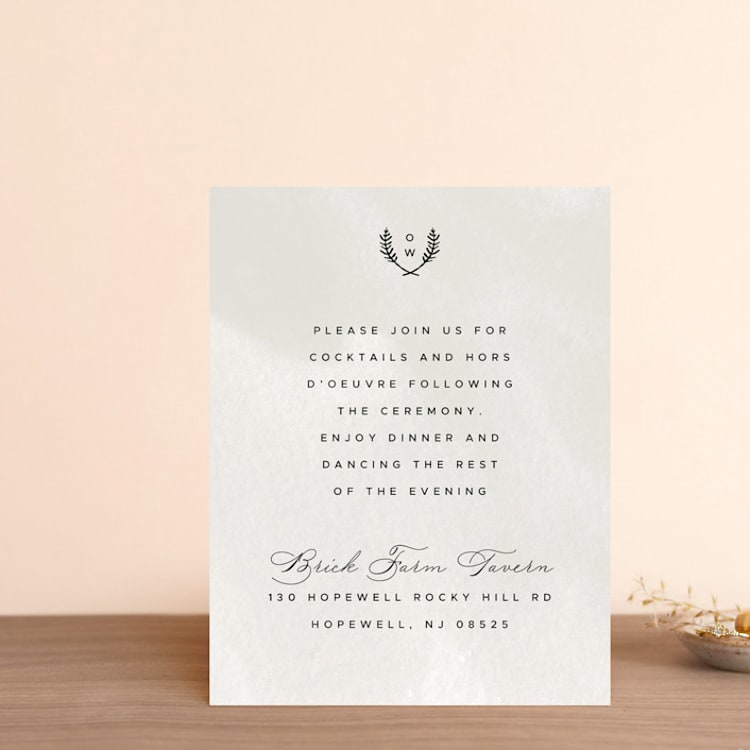 "Elegant Crest" - Reception Cards in Stone by Ariel Rutland - Front
