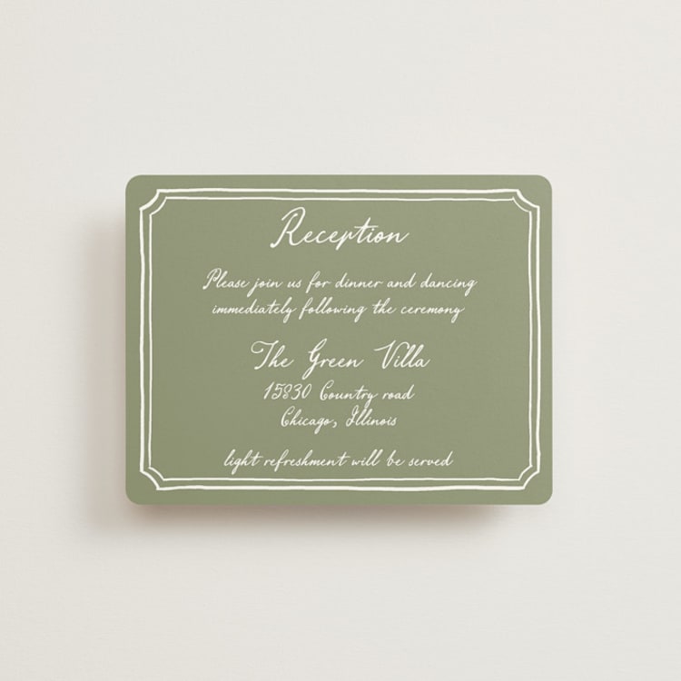 "Handwritten" - Reception Cards in Moss by Cass Loh - Front