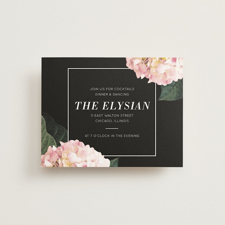 "Peonie Party" - Reception Cards in Noir by Baumbirdy - Front