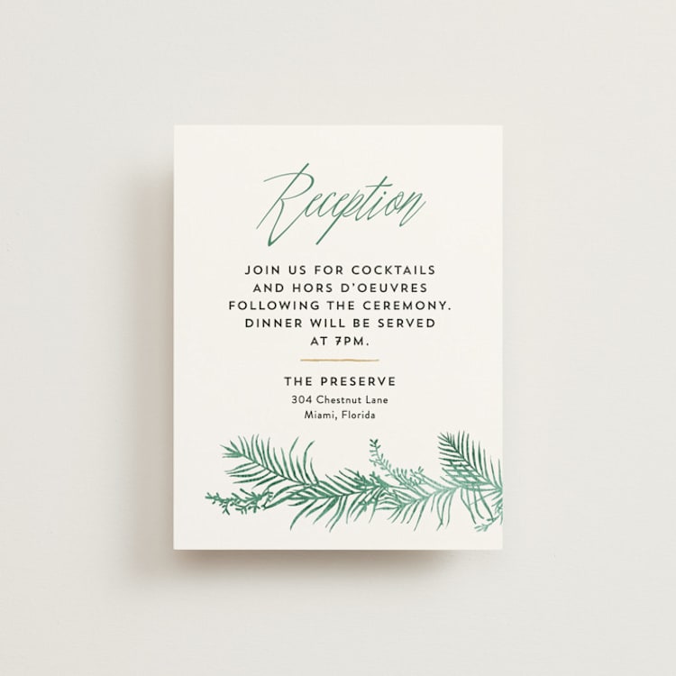"Destination" - Reception Cards in Palm by Pink House Press - Front