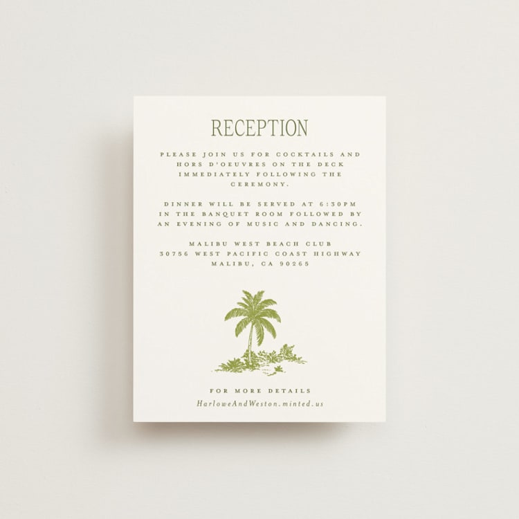 "BeachToile" - Reception Cards in Palm by Jenna Holcomb - Front