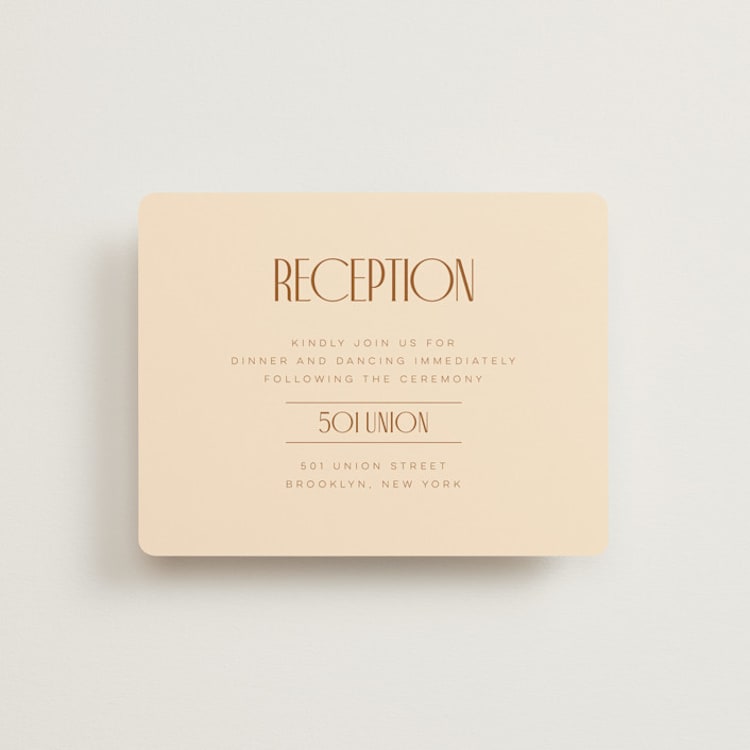 "Classic Touch" - Reception Cards in Rust by April Astudillo - Front