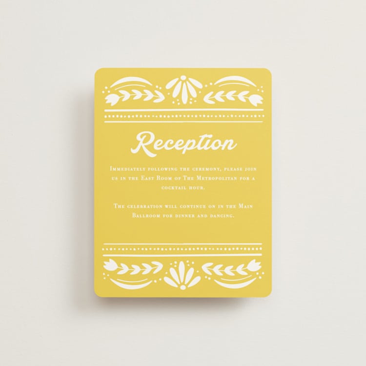 "Pretty Picado" - Reception Cards in Sunshine by Jessie Steury - Front
