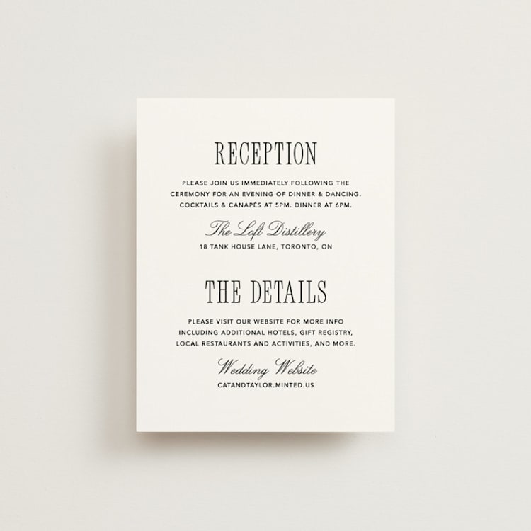 "Formal Minimalist" - Reception Cards in Silk by Kelly Schmidt - Front