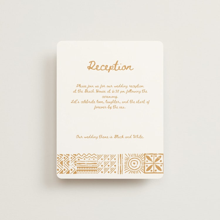 "Tribal Rythm" - Reception Cards in Amber by Selima Akhter - Front