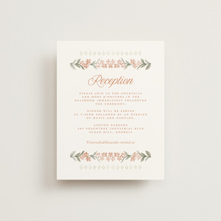 "Vintage Sketched" - Reception Cards in Persimmon by Jenna Holcomb - Front