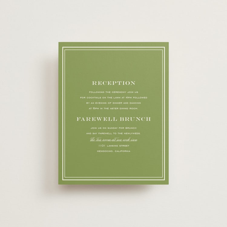 "Country Club" - Reception Cards in Spring Green by Annie Clark - Front