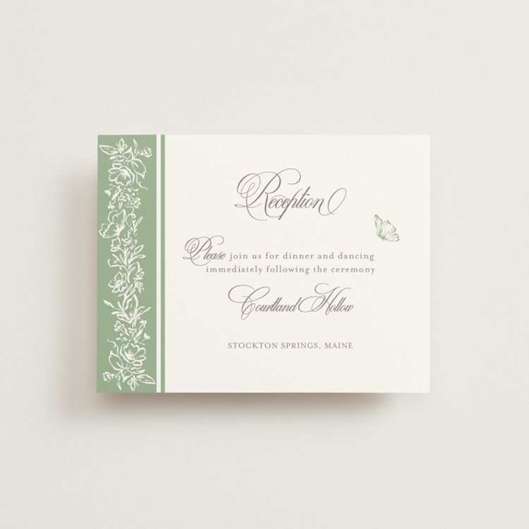 "Romantic Garden" - Reception Cards in Mint by Melinda Denison - Front