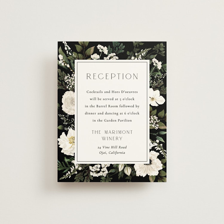 "Botanical Love" - Reception Cards in Black Tie by Susan Moyal - Front