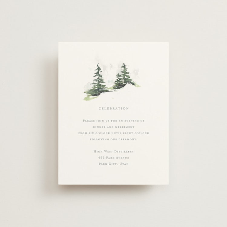 "On the Slopes" - Reception Cards in Fog by Mere Paper - Front