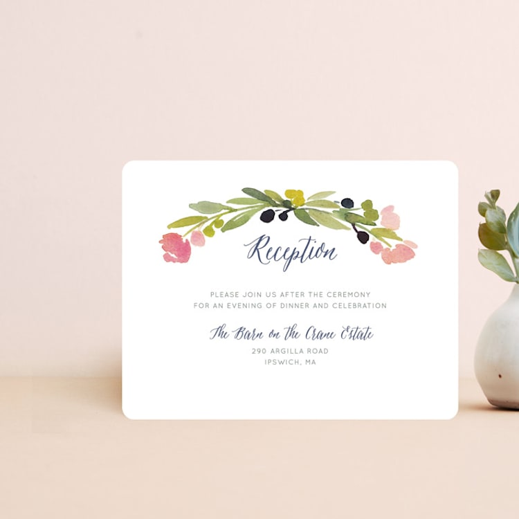 "Watercolor Wreath" - Reception Cards in Grapefruit by Yao Cheng Design - Front