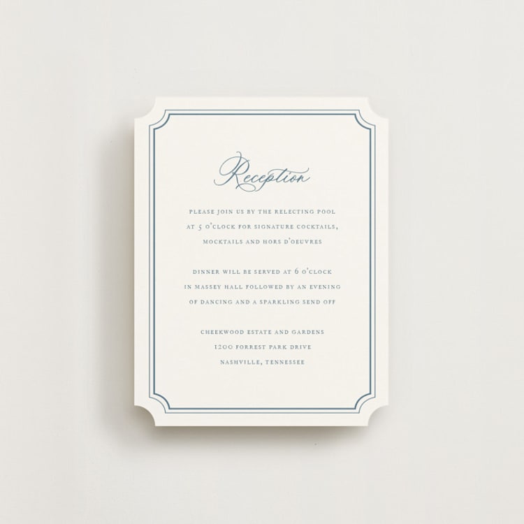 "Avery" - Reception Cards in Dusty Blue by Jennifer Postorino - Front