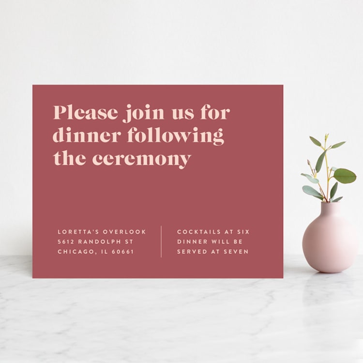 "Headline" - Reception Cards in Rust by Melissa Egan of Pistols - Front