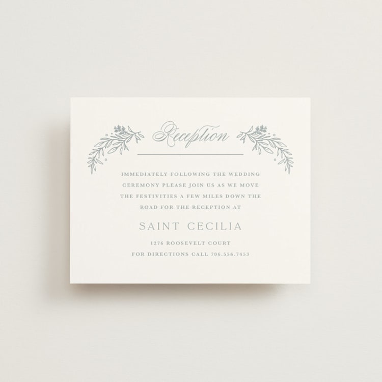 "Modern Crest" - Reception Cards in Sea by Kristen Smith - Front