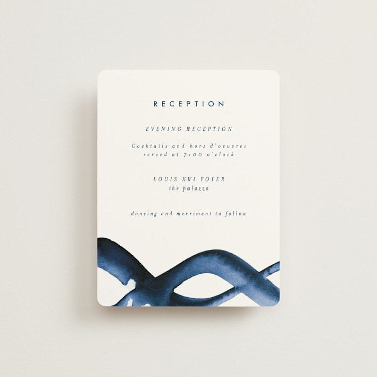 "Wedded Watercolor" - Reception Cards in Ocean by Mary Gaspar - Front