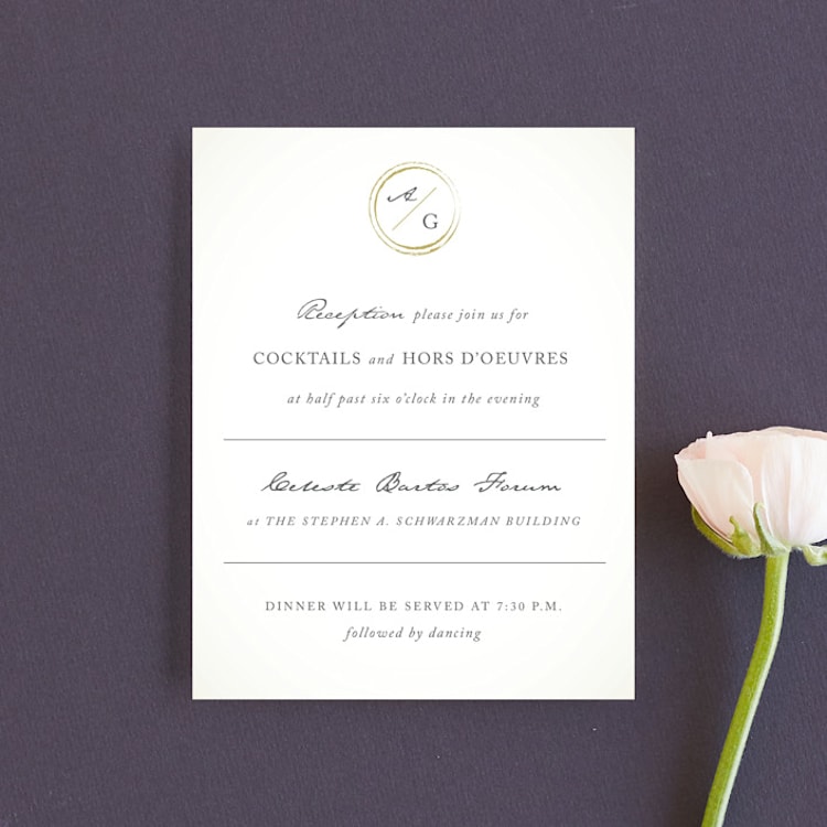 "Monogram Circle Stamp" - Reception Cards in Antique White by fatfatin - Front