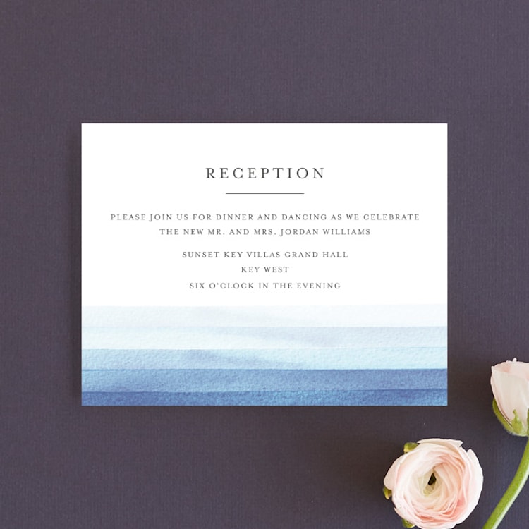 "Watercolour Stripe" - Reception Cards in Azure by Bethan - Front