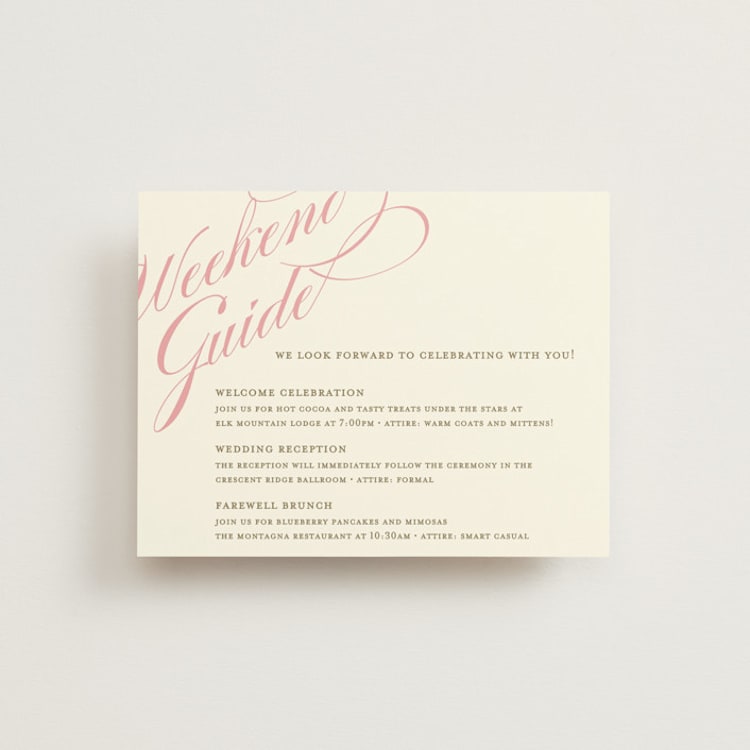 "Winter Flourish" - Reception Cards in Petal Pink by Annie Clark - Front